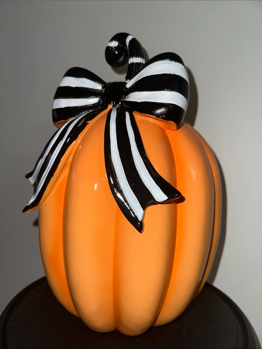 Orange Pumpkin Table Decor with Black & White Striped Bow - McKenzie Childs insp - Picture 2 of 3